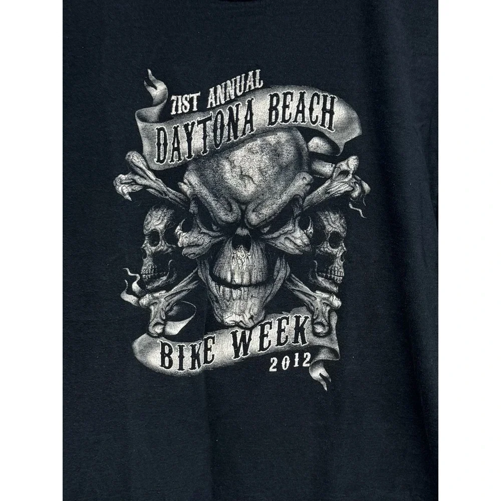 2012‎ Daytona Bike Week T-Shirt Double Sided Skulls Black White Graphic Large